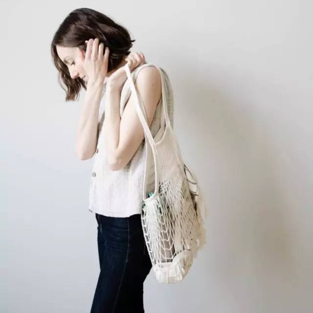 Cotton French Market Open Net Tote Bag Peach - Picture 5 of 7